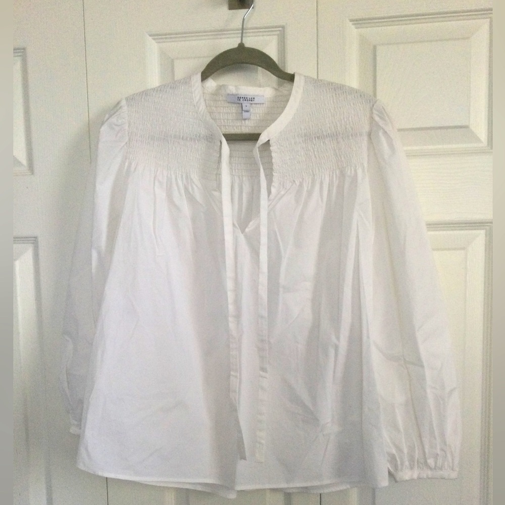 Derek Lam 10 Crosby White Smocked Yoke Shirt